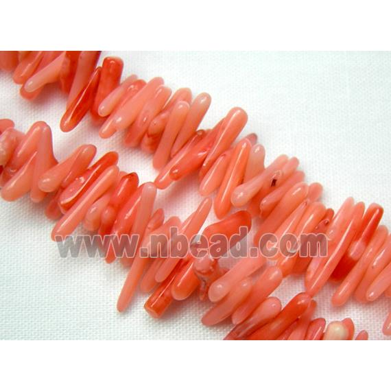 coral beads chip, dyed, red