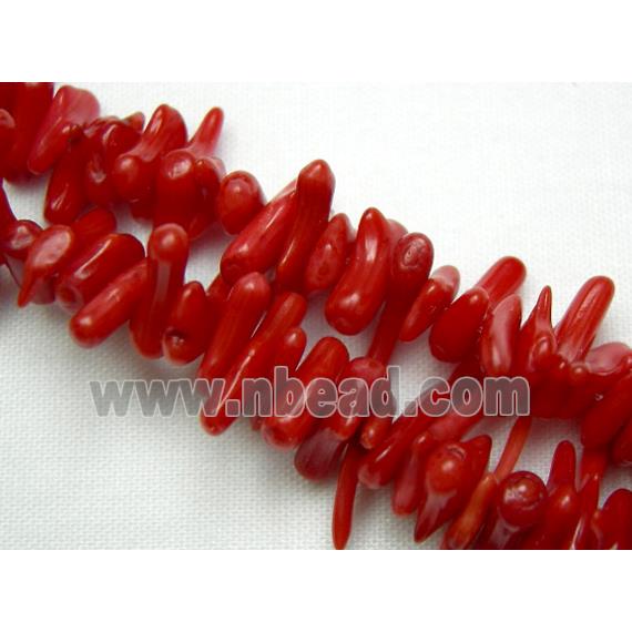 coral beads chip, dyed, deep red