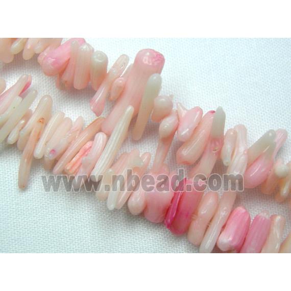 chip coral bead, dyed, pink/white
