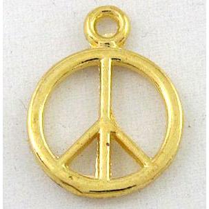 Tibetan silver pendants, gold plated, peace sign