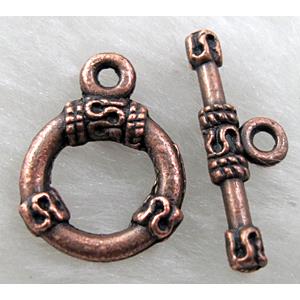 Tibetan Silver Toggle Clasps, Antique Red
