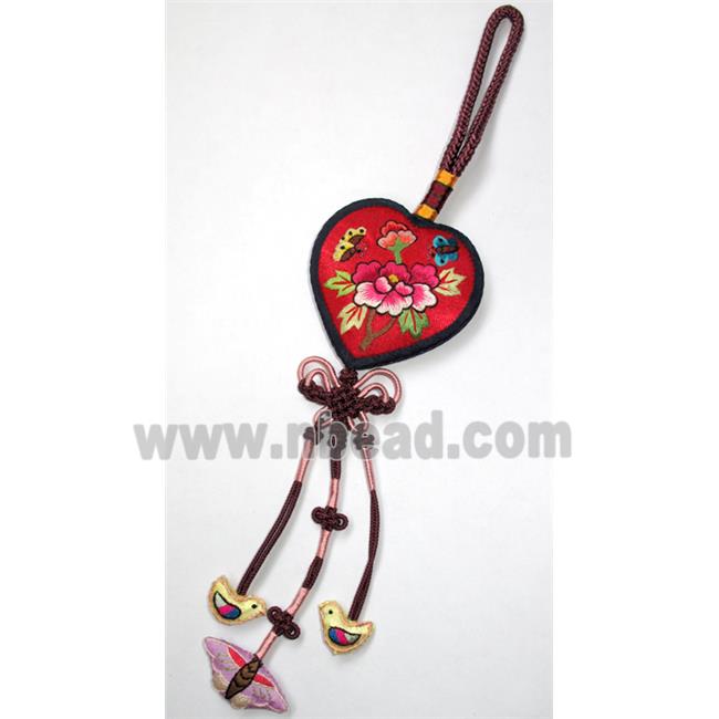 handmade Embroidery silk jewelry, rose, heart