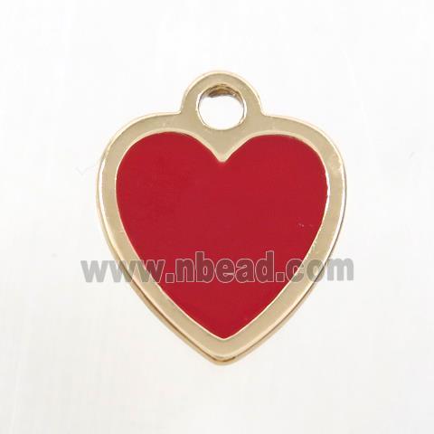 copper heart pendant, red enamel, gold plated