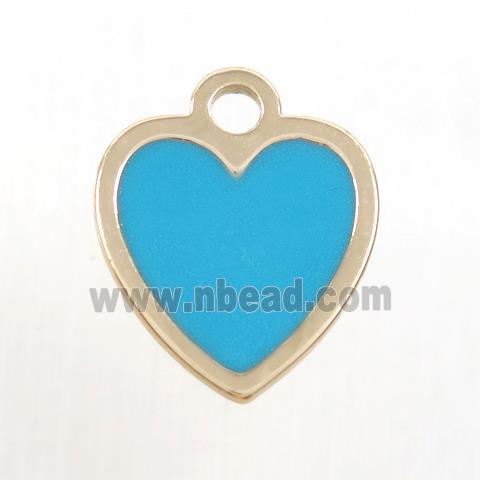 copper heart pendant, blue enamel, gold plated