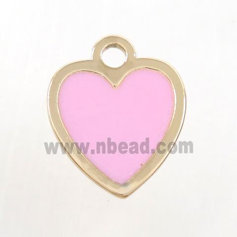 copper heart pendant, pink enamel, gold plated