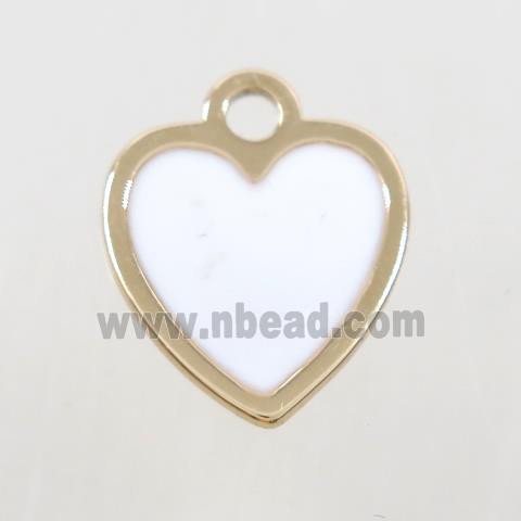 copper heart pendant, white enamel, gold plated