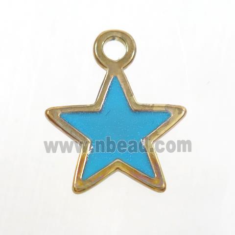 copper star pendant, blue enamel, gold plated