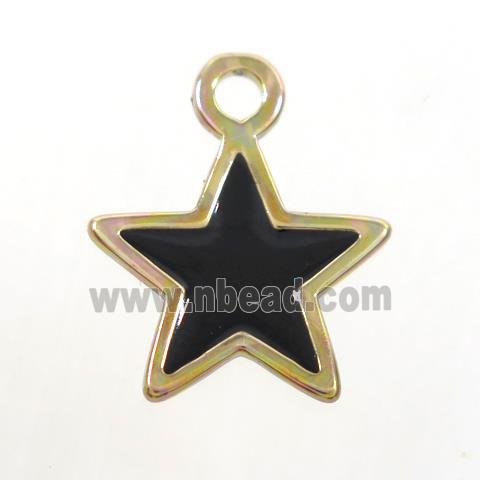 copper star pendant, black enamel, gold plated