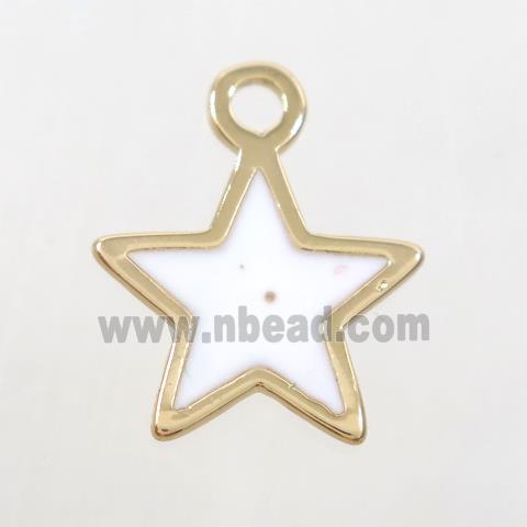 copper star pendant, white enamel, gold plated