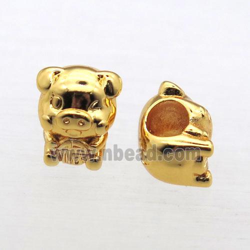 European Style copper Zodiac Pig beads, gold plated