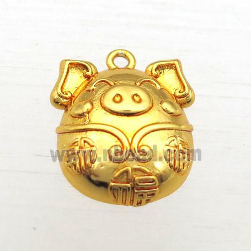 copper pig pendant, gold plated
