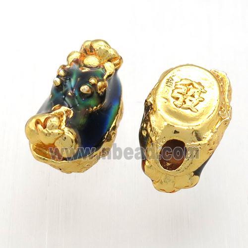 enameling copper pixiu beads, gold plated