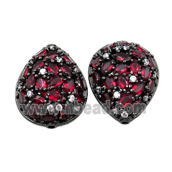 copper teardrop pave red zircon, black plated