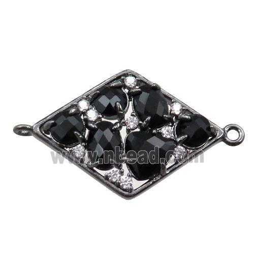 copper polygon connector paved zircon with crystal glass, hollow, black plated