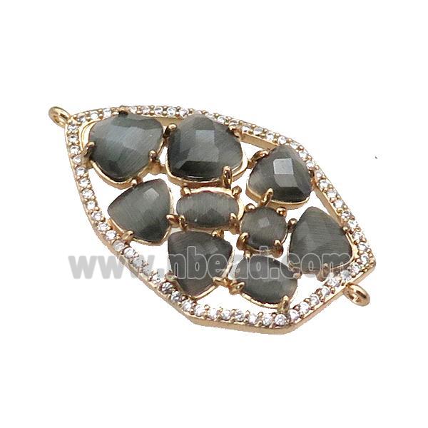 copper connector paved smoky Cat Eye Crystal, gold plated