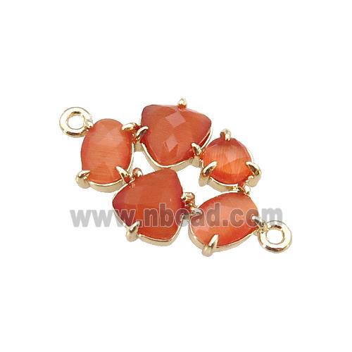copper oval connector pave orange Cat Eye Crystal, gold plated