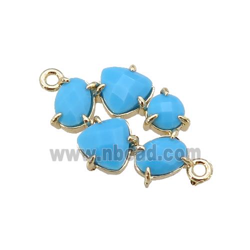 copper oval connector pave blue Cat Eye Crystal, gold plated