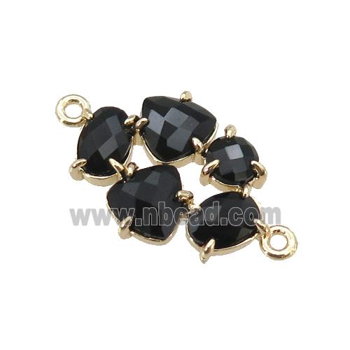 copper oval connector pave black Cat Eye Crystal, gold plated
