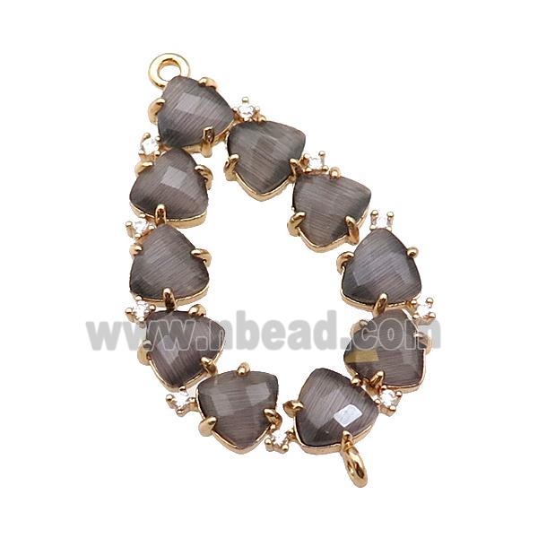copper teardrop connector pave gray Cat Eye Crystal, gold plated