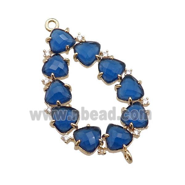 copper teardrop connector pave blue Cat Eye Crystal, gold plated