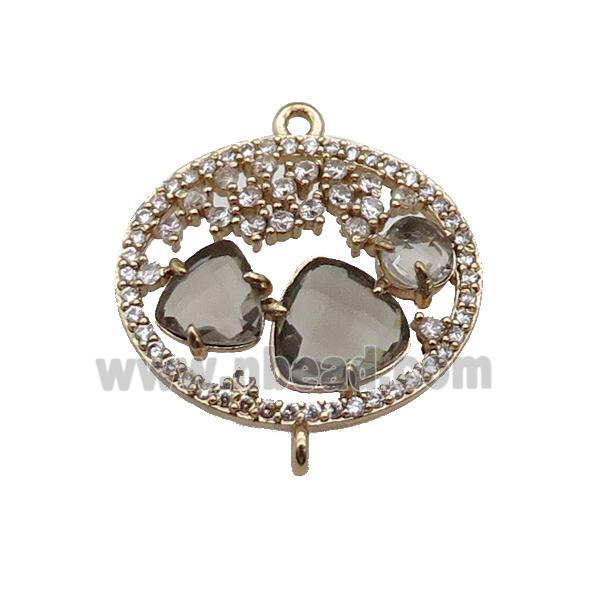 copper circle connector pave gray Cat Eye Crystal, gold plated