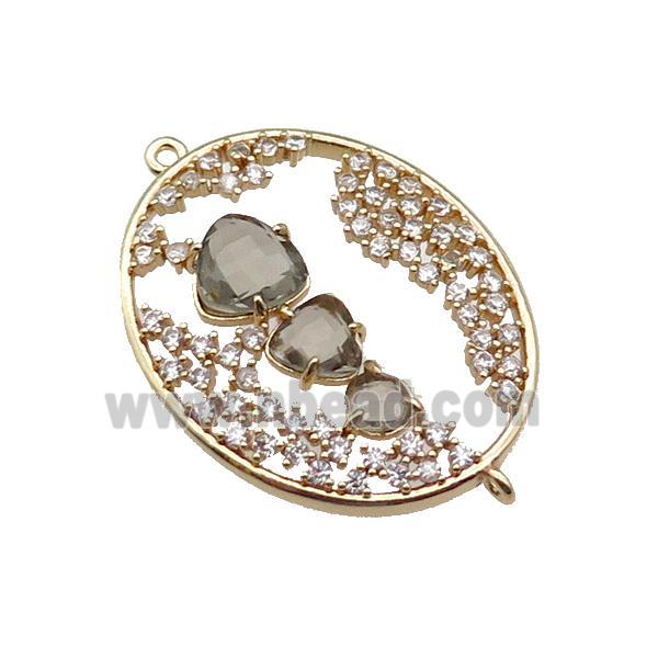copper oval connector pave smoky Cat Eye Crystal, gold plated