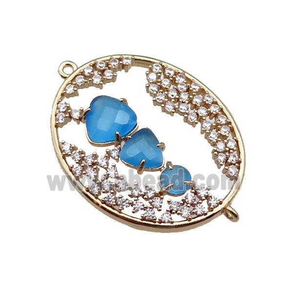 copper oval connector pave blue Cat Eye Crystal, gold plated