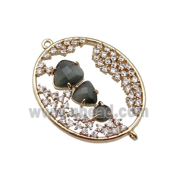 copper oval connector pave gray Cat Eye Crystal, gold plated