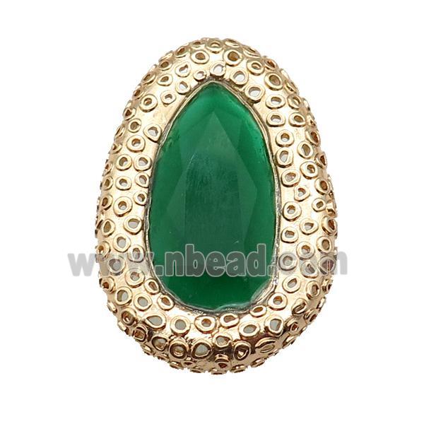 copper oval beads pave green Cat Eye Crystal, gold plated