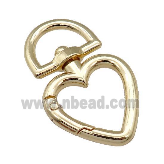 Alloy Carabiner Clasp, heart, gold plated