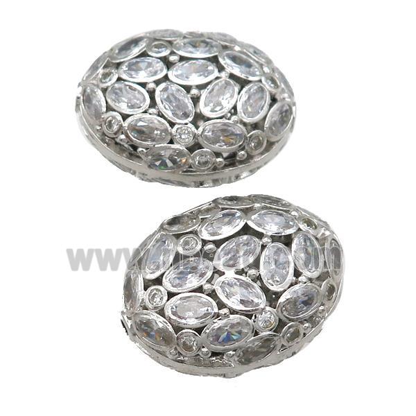 copper oval beads pave zircon, platinum plated
