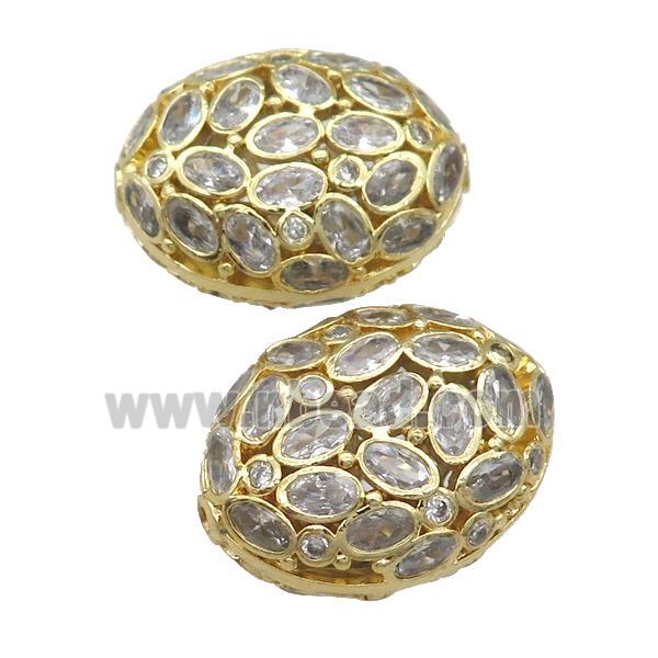 copper oval beads pave zircon, gold plated