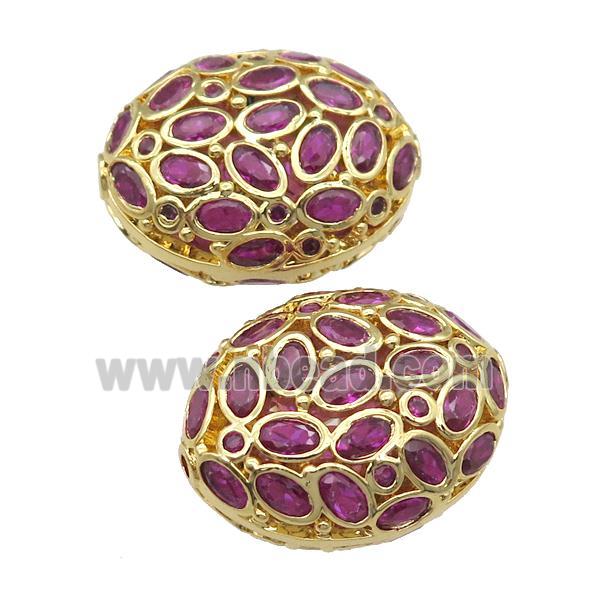copper oval beads pave hotpink zircon, gold plated