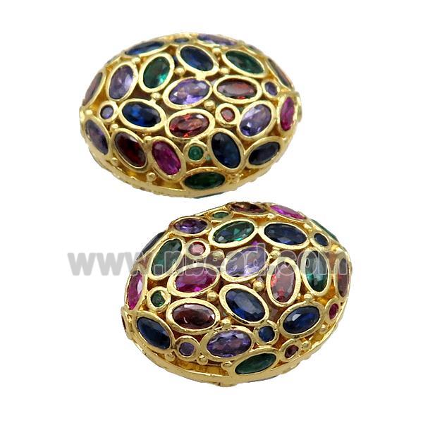 copper oval beads pave multicolor zircon, gold plated