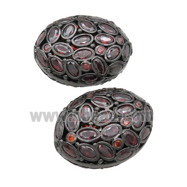 copper oval beads pave red zircon, black plated