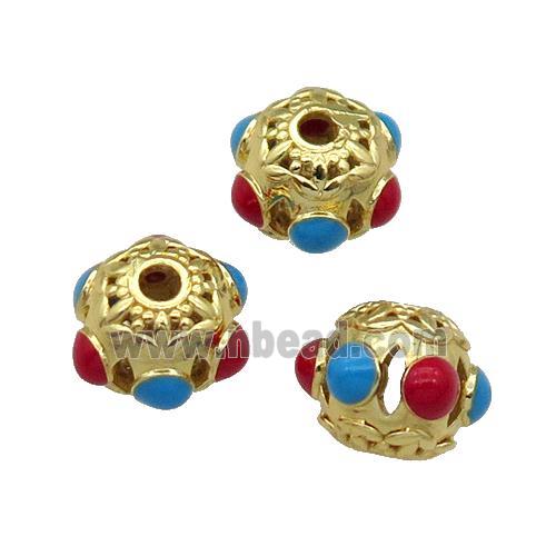 Copper Spacer Round Beads Enamel Gold Plated