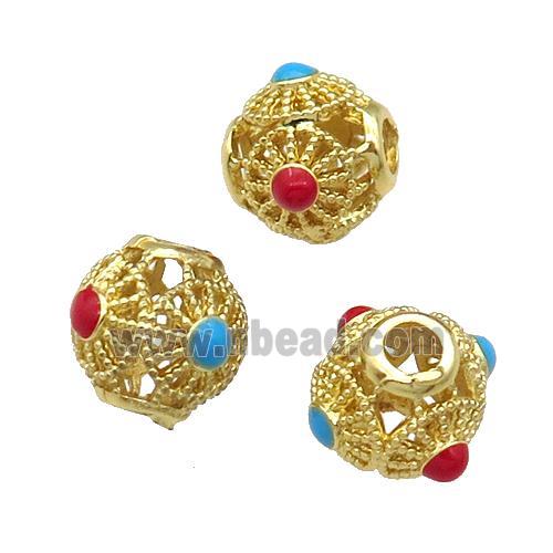 Copper Spacer Round Beads Enamel Gold Plated