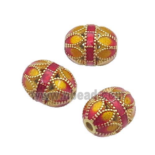 Copper Lotus Beads Orange Cloisonne Flower Gold Plated