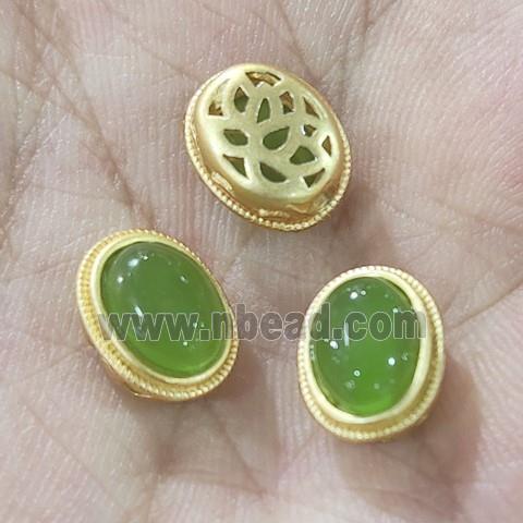 Copper Oval Beads Pave Jade Duck Gold