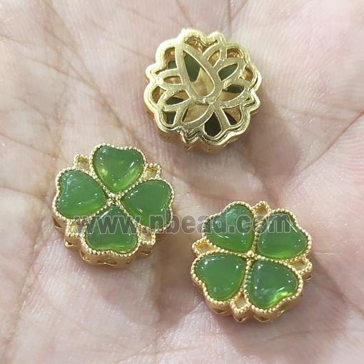 Copper Clover Beads Pave Jade Duck Gold