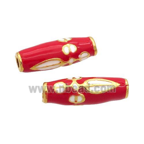Alloy Rice Beads Red Enamel Large Hole Gold Plated
