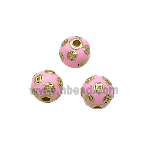 Alloy Round Beads Pink Enamel Gold Plated