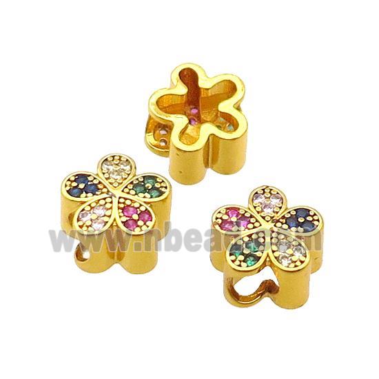 Copper Flower Beads Pave Zircon Large Hole Gold Plated