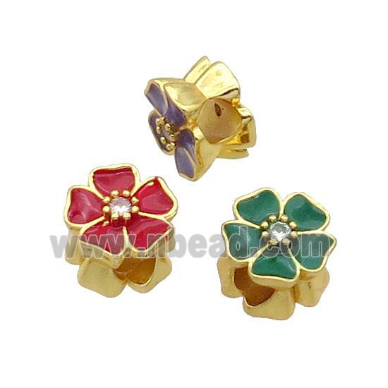 Copper Flower Beads Enamel Large Hole Gold Plated Mix
