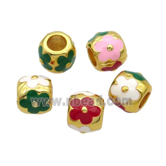 Copper Barrel Beads Enamel Large Hole Gold Plated Mixed
