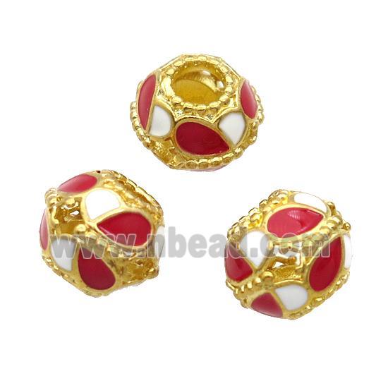 Copper Bicone Beads Red Enamel Large Hole Gold Plated
