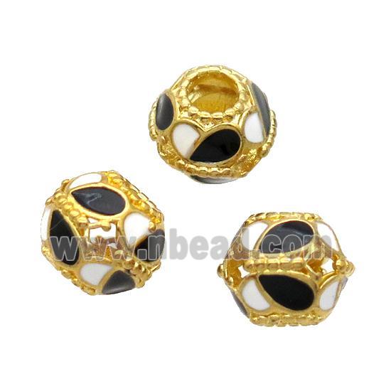 Copper Bicone Beads Black Enamel Large Hole Gold Plated