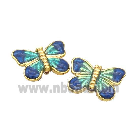 Alloy Butterfly Beads Blue Enamel Gold Plated
