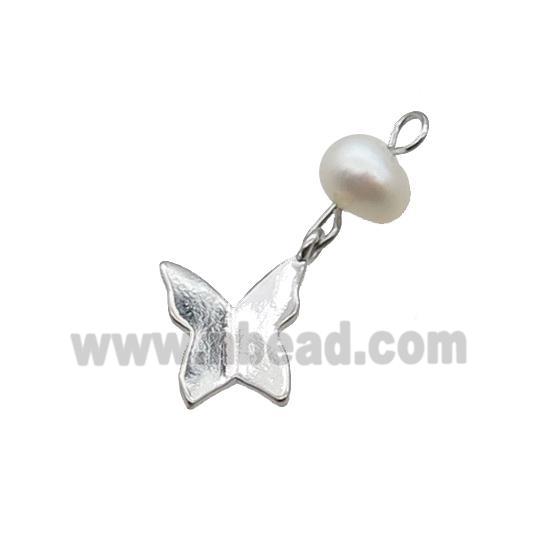 Copper Butterfly Pendant With Pearl Platinum Plated