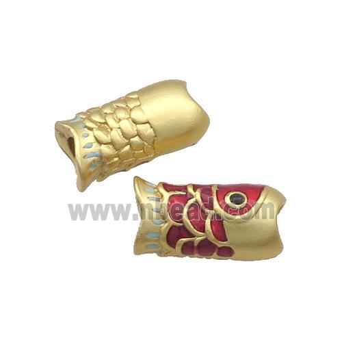 Copper Fish Beads Red Enamel Large Hole Unfade Gold Plated